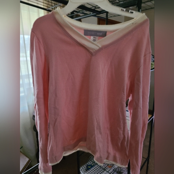 Long sleeve, faux layered-not bulky high/low, lightweight sweater. - Picture 1 of 7
